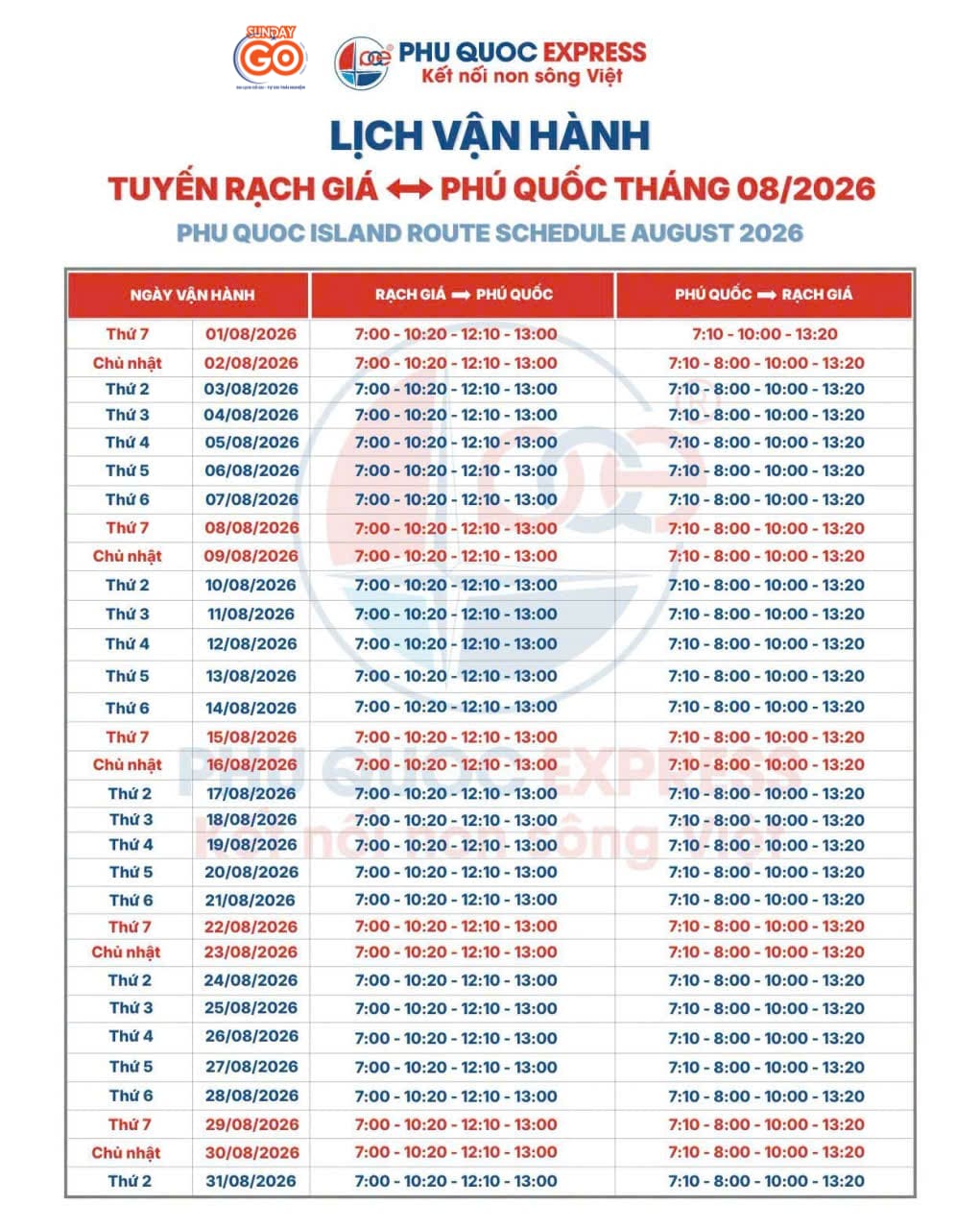 Đặt vé tàu Rạch Giá Phú Quốc | Tàu cao tốc Phú Quốc Express 4 Lịch tàu Rạch Giá Phú Quốc tháng 8 - Phú Quốc Express