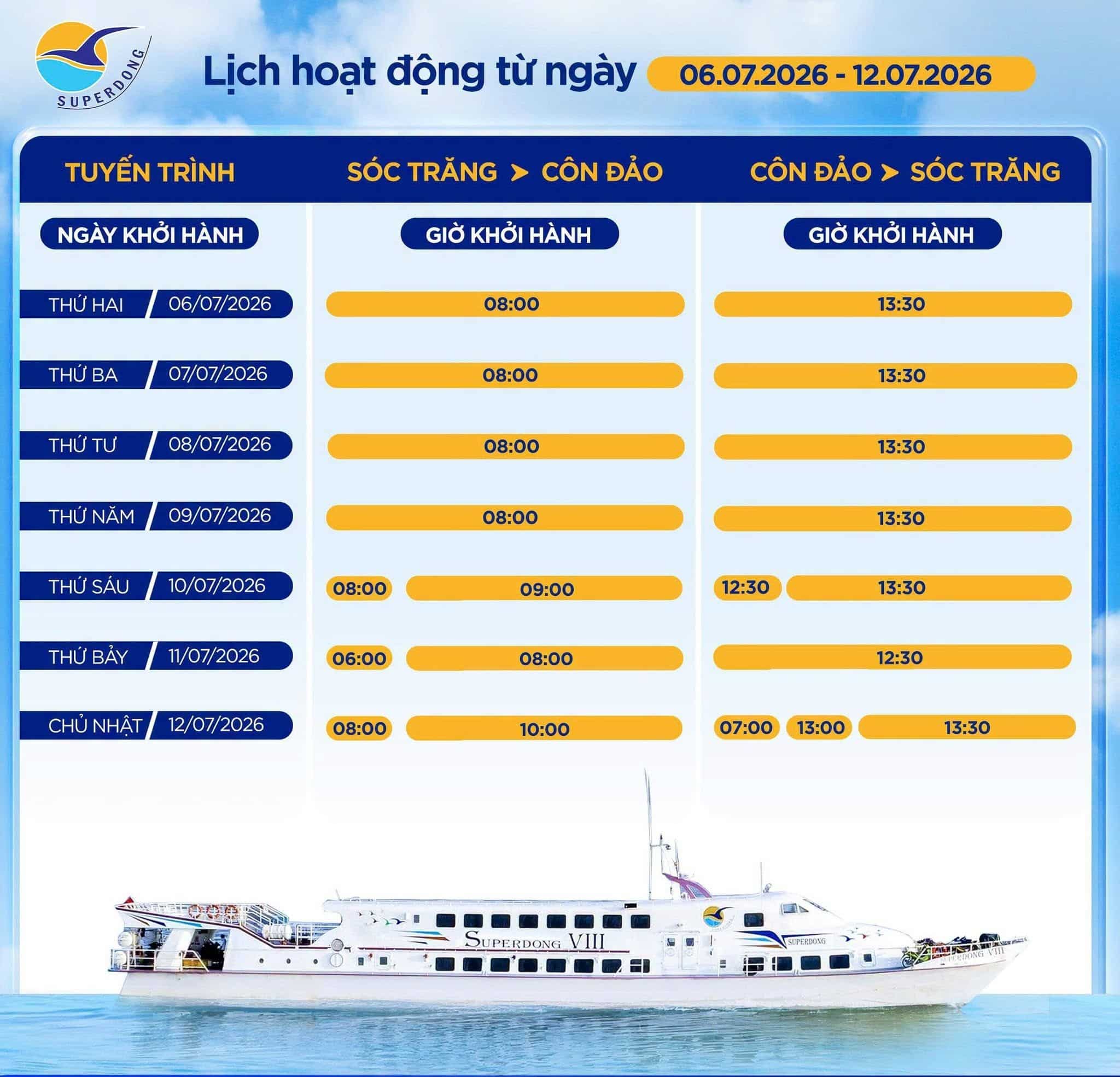 Lịch tàu Sóc Trăng - côn Đảo tháng 07 