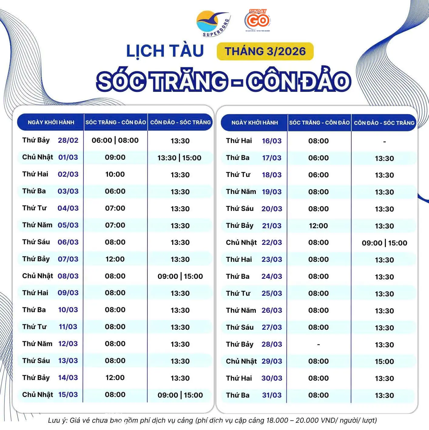 Đặt vé tàu Sóc Trăng đi Côn Đảo - Hãng Superdong 5 sao 4 Lịch tàu tháng 3.2026 tuyến Sóc Trăng - Côn Đảo