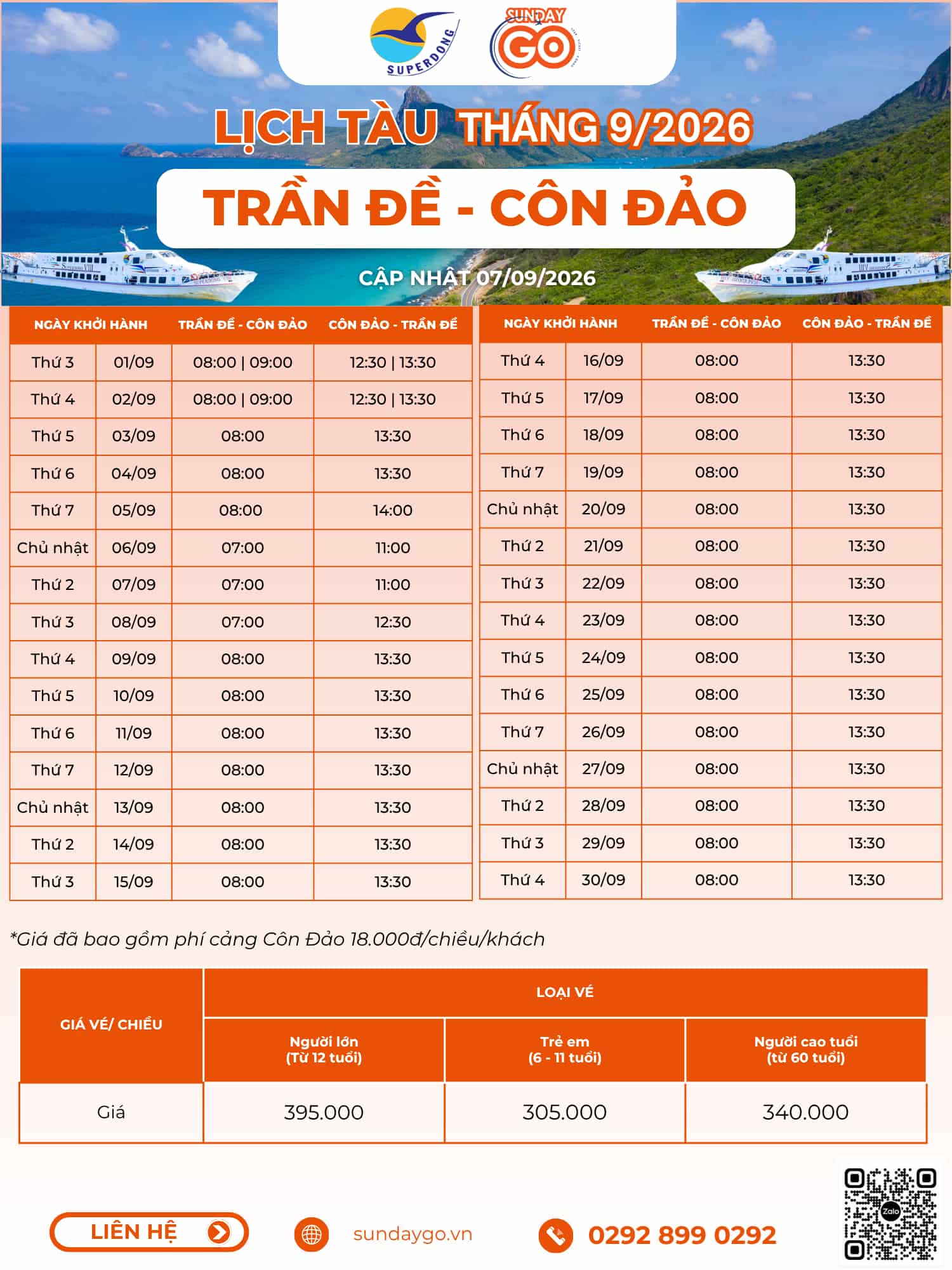 Đặt vé tàu Sóc Trăng đi Côn Đảo - Hãng Superdong 5 sao 4 Lịch tàu Trần Đề - Côn Đảo tháng 9