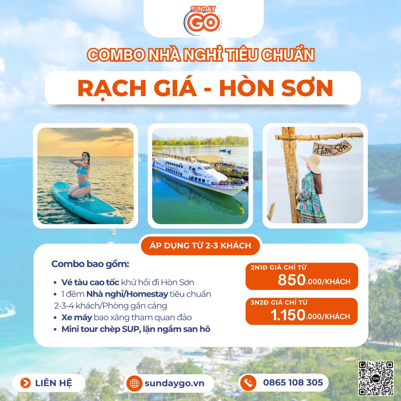 Combo Hòn Sơn 2 ngày 1 đêm - Nhà nghỉ trung tâm gần cảng tiết kiệm