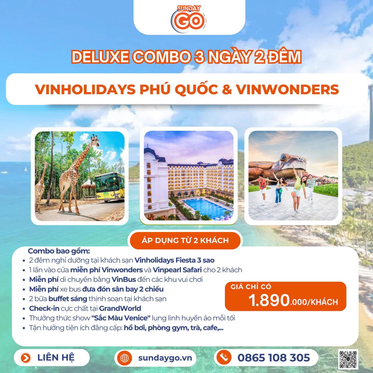 Combo VinHolidays Fiesta Phú Quốc 3 ngày 2 đêm | Vinwonders 3 Combo Vinholidays Fiesta Phú Quốc 3 ngày 2 đêm trọn gói | Bao gồm Vinwonders và Safari