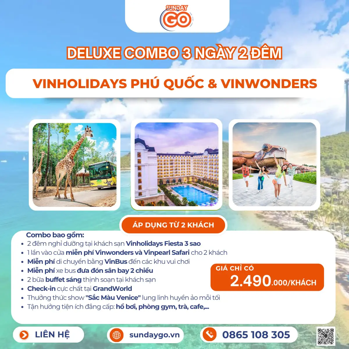 Combo Vinholidays Fiesta Phú Quốc 3 ngày 2 đêm với 2490k
