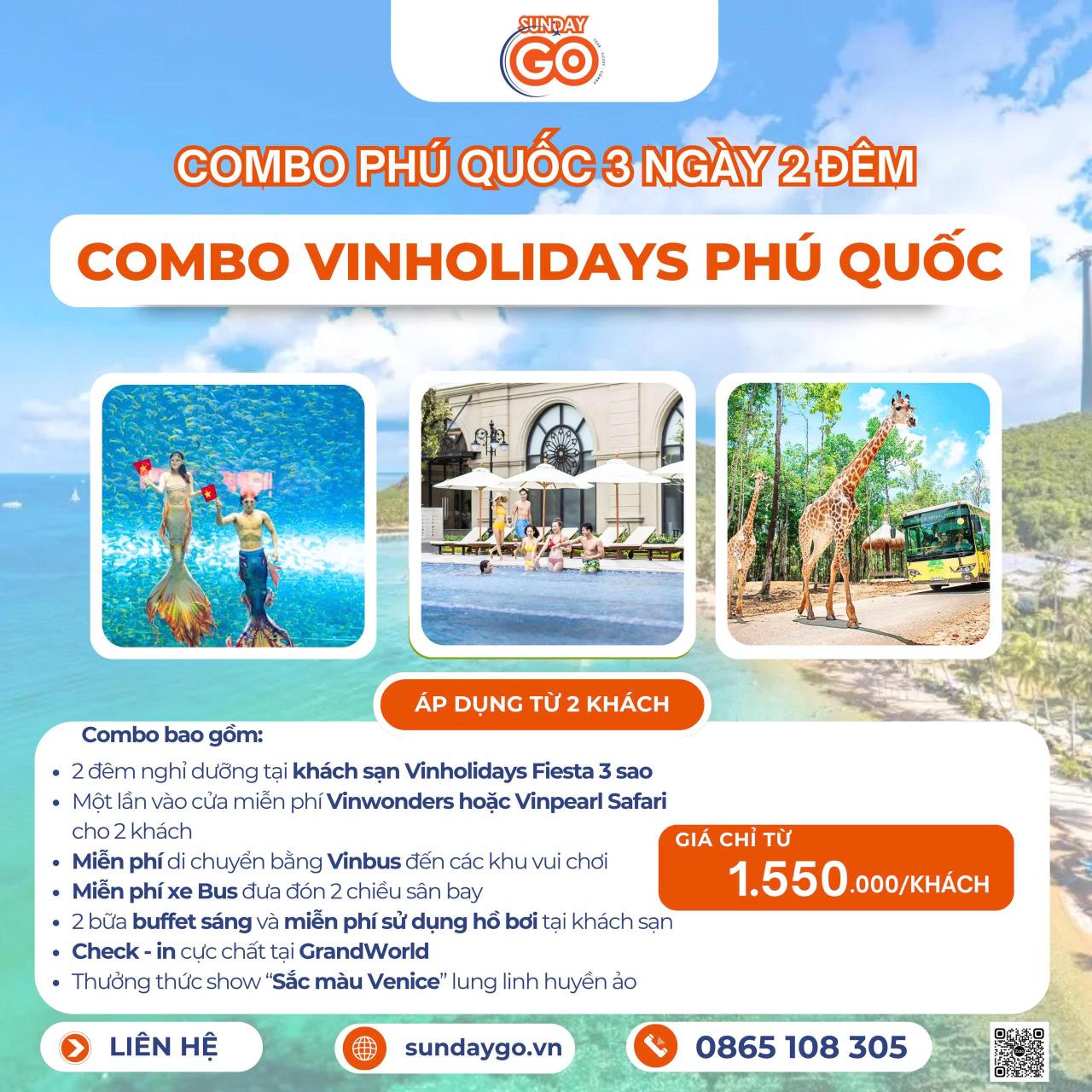 Combo VinHolidays Fiesta Phú Quốc 3 ngày 2 đêm | Vinwonders 2 Combo Vinholidays Phú Quốc 3 ngày 2 đêm | Vinwonders hoặc Safari
