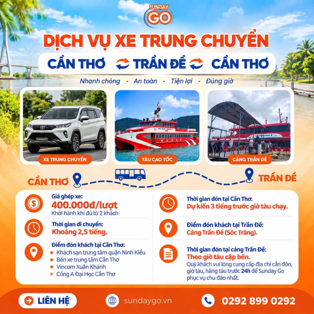 Dịch vụ xe Cần Thơ - Trần Đề - Cần Thơ với giá 400k