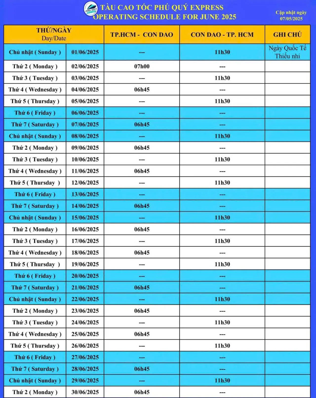 Vé tàu cao tốc Sài Gòn Côn Đảo | Phú Quý Express 5 sao 7 Lịch tàu Sài Gòn - Côn Đảo tháng 6