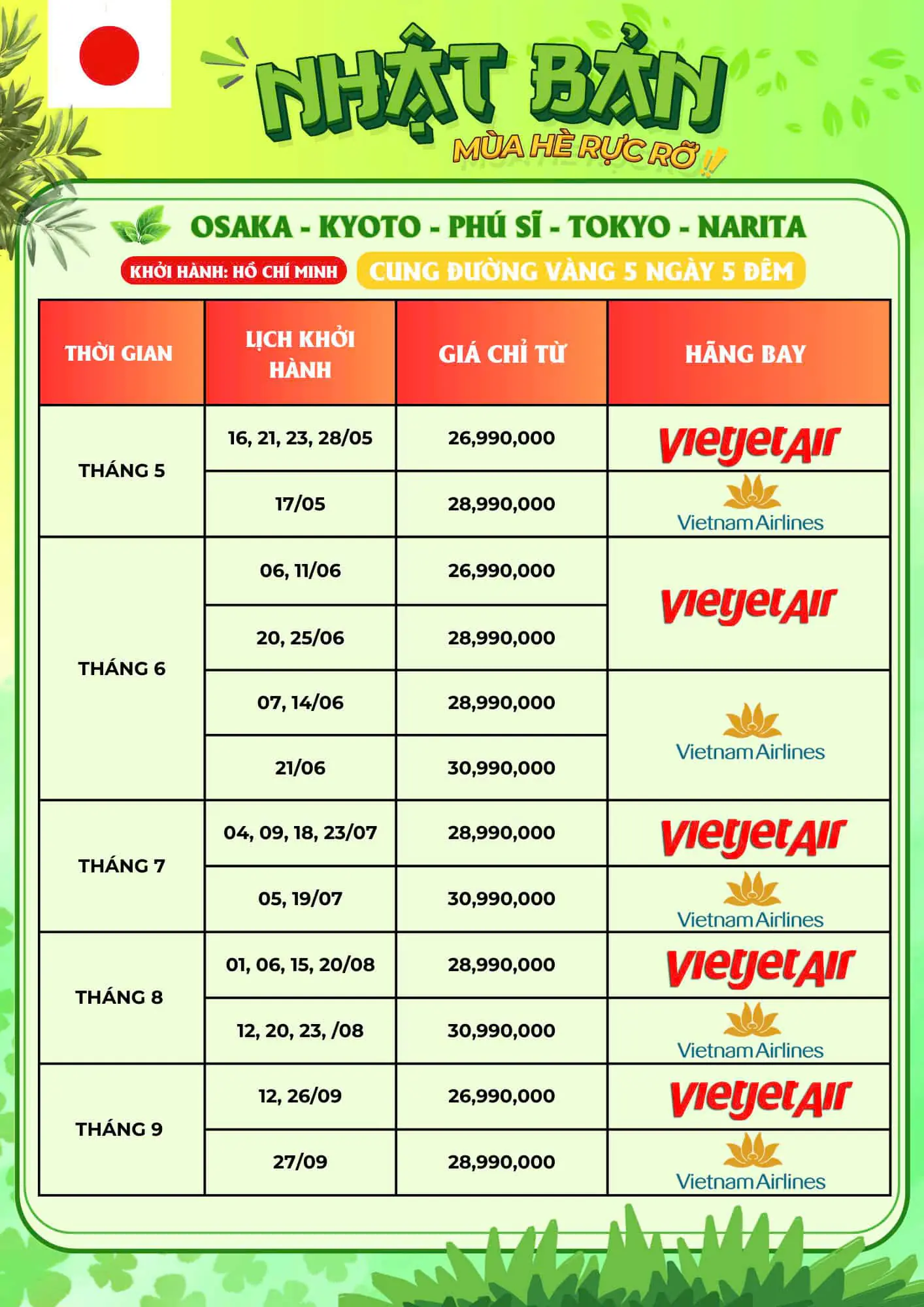 Tour du lịch Nhật Bản 5 ngày 4 đêm từ TP HCM | Cung đường vàng 15 Bảng giá tour khách ghép lẻ - Tour du lịch Nhật Bản 5 ngày 4 đêm