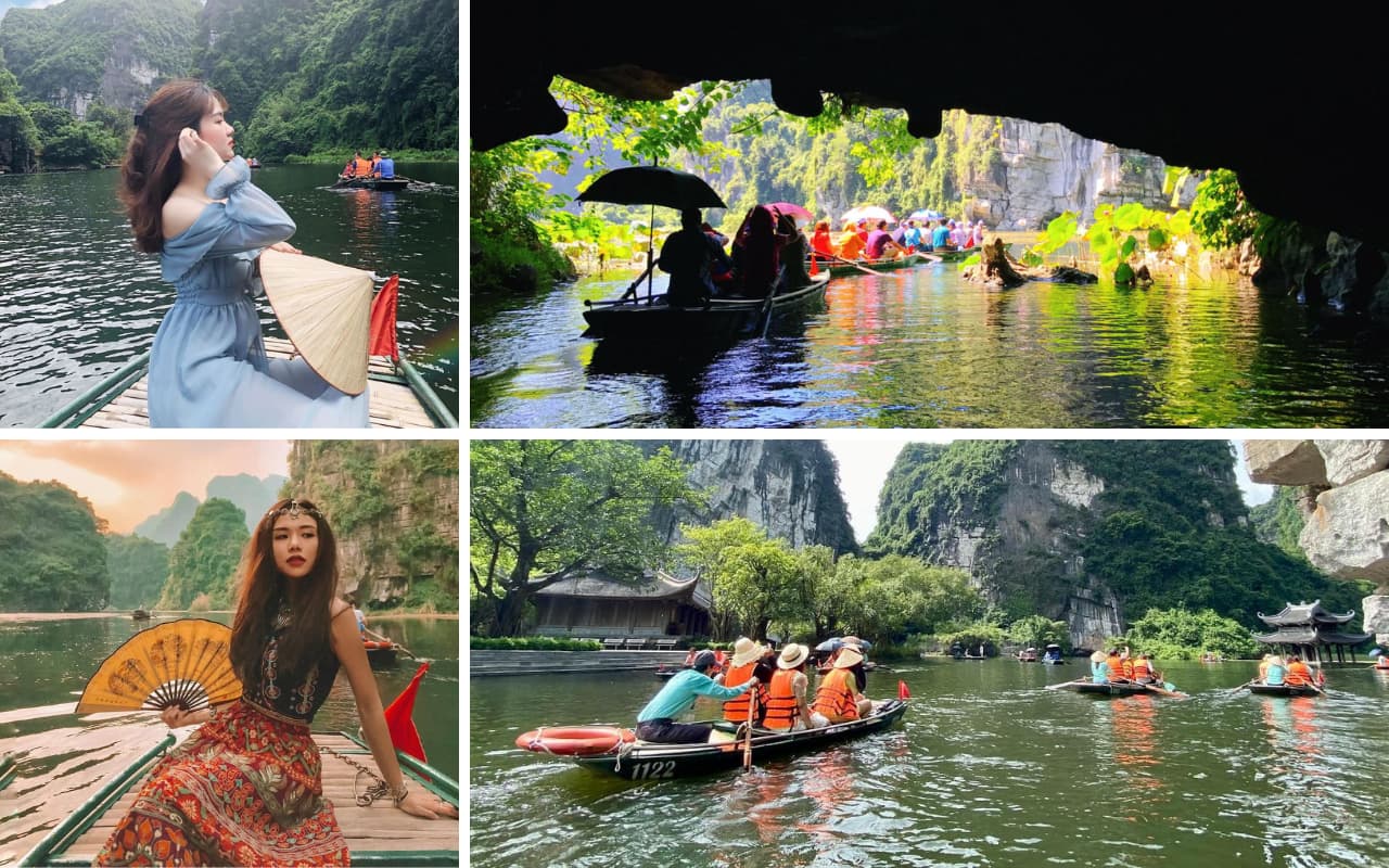 Tour Bái Đính Tràng An 1 ngày từ Hà Nội 5 Di chuyển bằng thuyền tham quan cảnh đẹp Tràng An