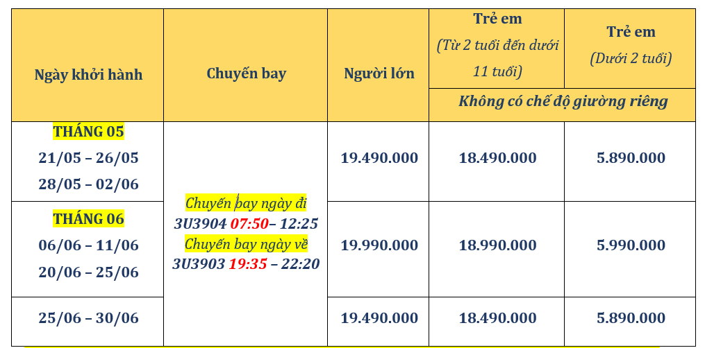 Bảng giá tour Cửu Trại Câu