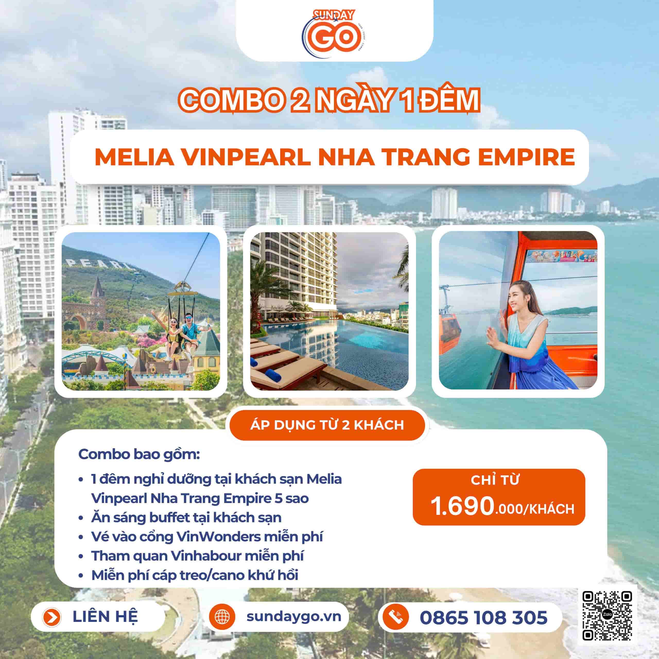 Combo Meliá Vinpearl Nha Trang Empire 5 sao | Vinwonders 14 Combo Meliá Vinpearl Nha Trang Empire 2 ngày 1 đêm