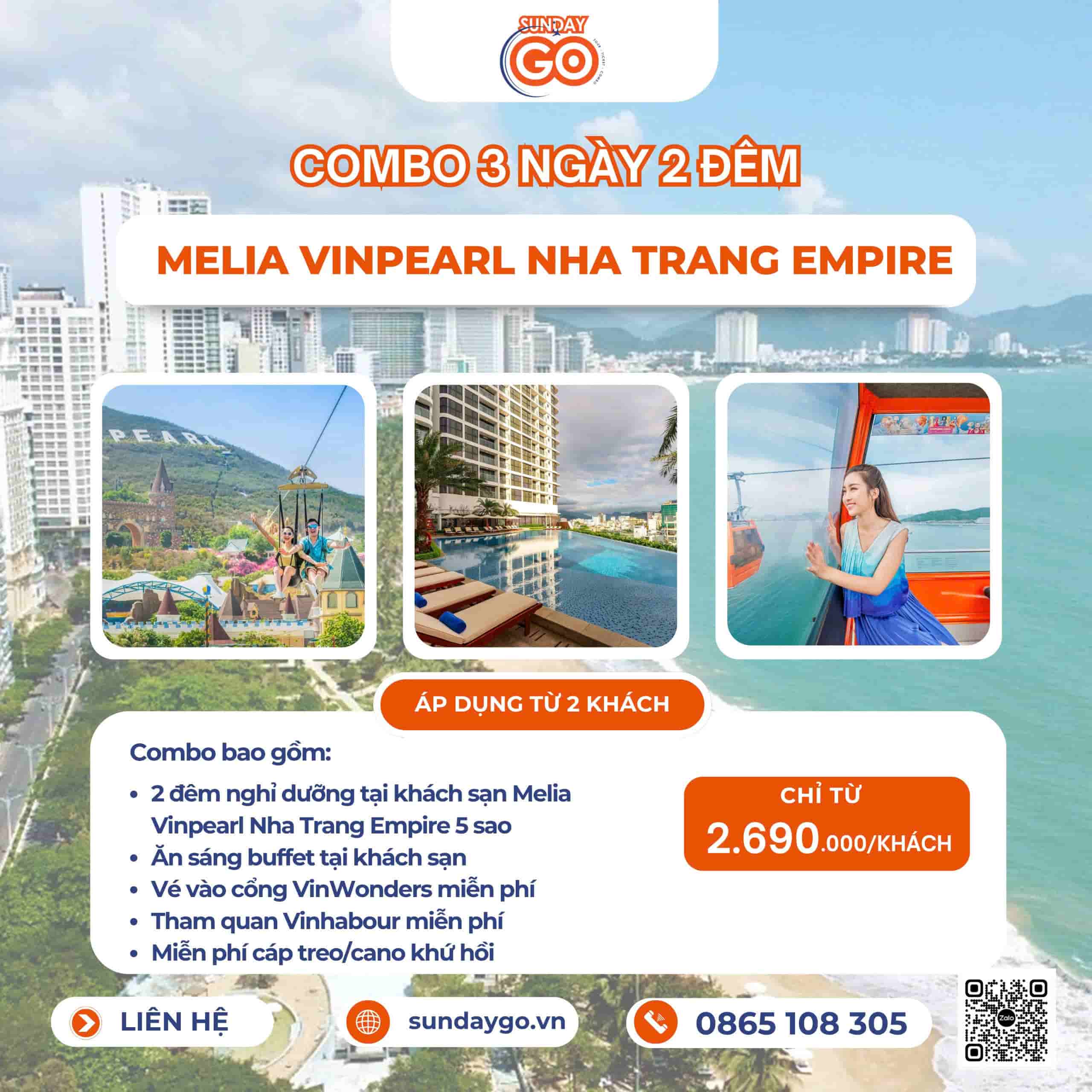Combo Meliá Vinpearl Nha Trang Empire 5 sao | Vinwonders 15 Combo Meliá Vinpearl Nha Trang Empire 3 ngày 2 đêm