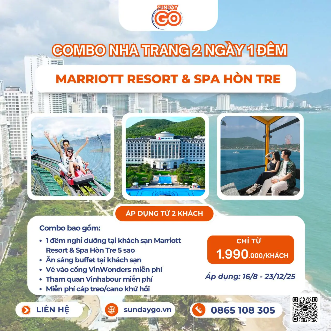 Combo Nha Trang Marriott Resort & Spa Hòn Tre 2 ngày 1 đêm (Giai đoạn 16/8 - 23/12)