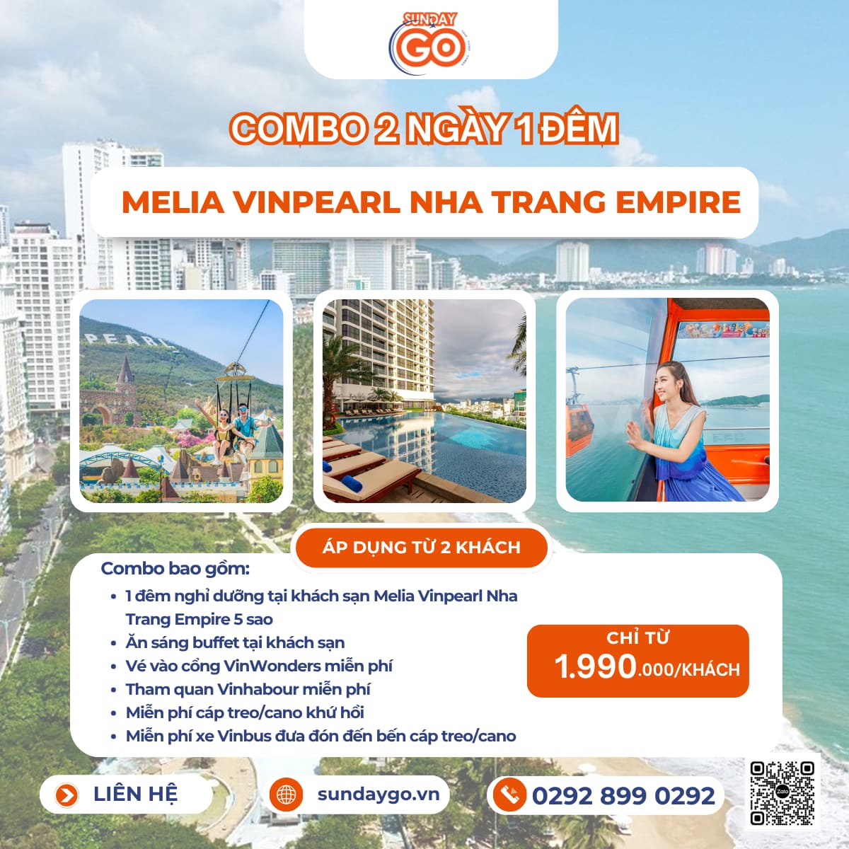Combo Meliá Vinpearl Nha Trang Empire 5 sao | Vinwonders 14 Combo Melia Vinpearl Nha Trang Empire 2 ngày 1 đêm chỉ từ 1990k