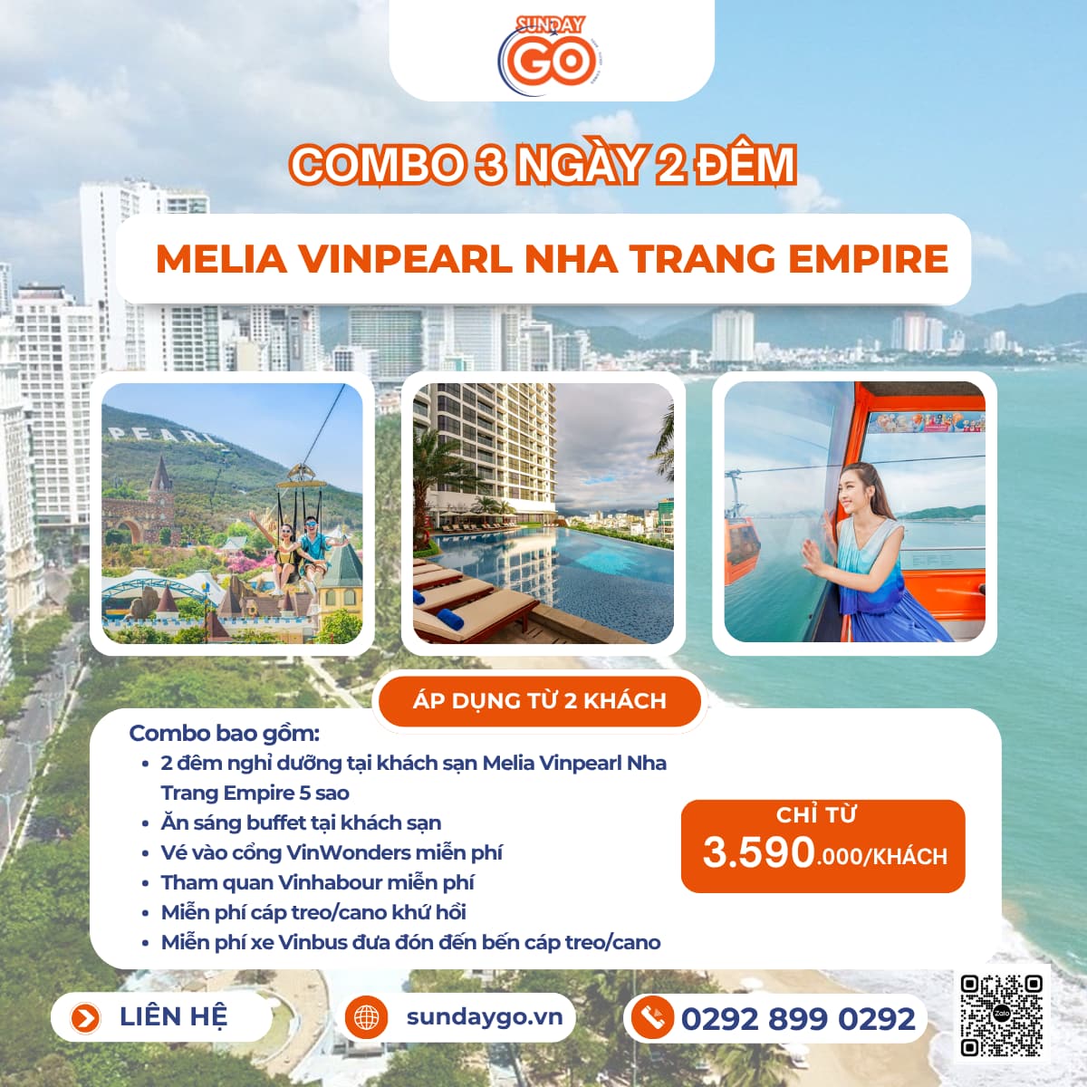 Combo Meliá Vinpearl Nha Trang Empire 5 sao | Vinwonders 15 Combo Melia Vinpearl Nha Trang Empire 3 ngày 2 đêm