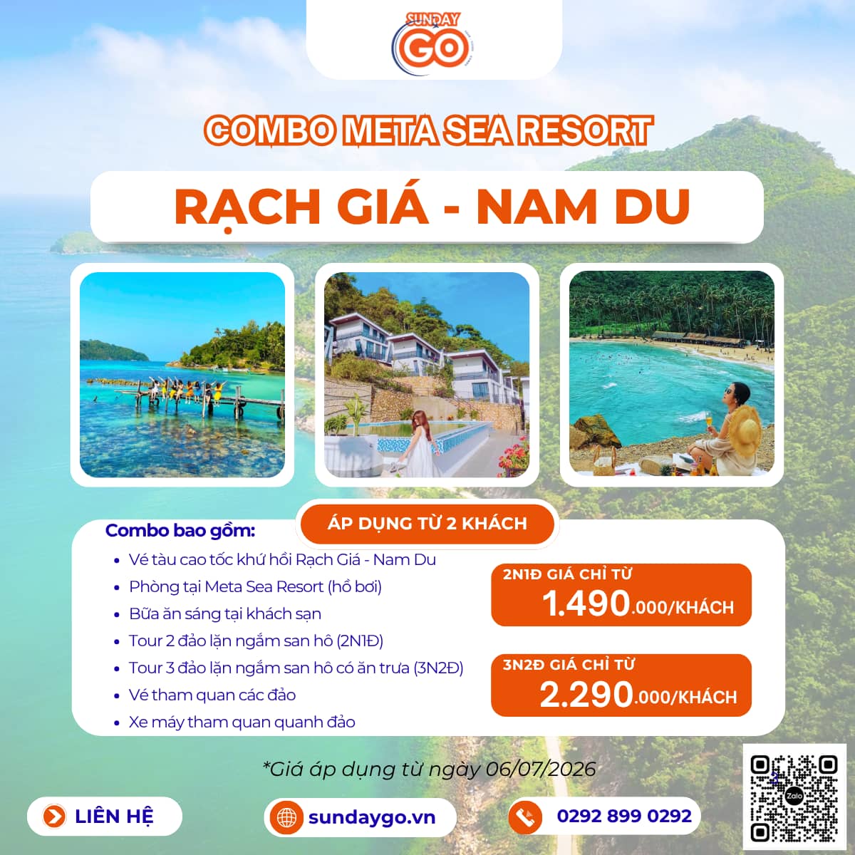 Combo Rạch Giá – Nam Du 2 ngày 1 gem | 3 ngày 2 đêm | Khách sạn Meta Sea Resort