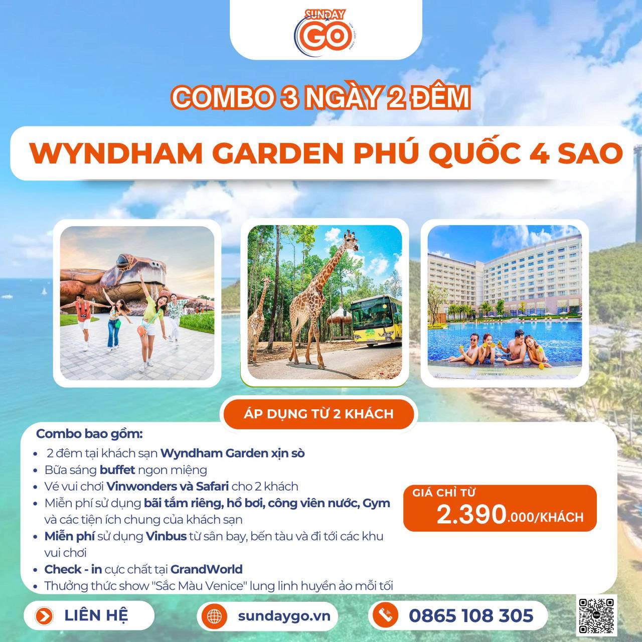 Combo Wyndham Garden Grandworld Phú Quốc 3N2Đ (4 sao) 2 Combo Wyndham Garden Grandworld Phú Quốc 3 ngày 2 đêm |Vinwonders | Safari