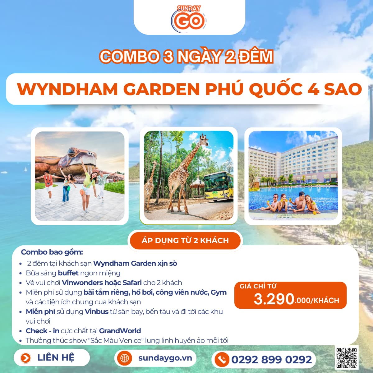 Combo Wyndham Garden Grandworld Phú Quốc 3 ngày 2 đêm |Vinwonders | Safari