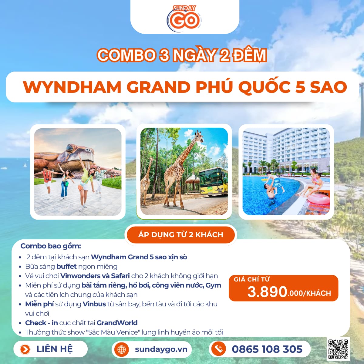 Combo Wyndham Grand Phú Quốc 3 ngày 2 đêm |Vinwonders | Safari