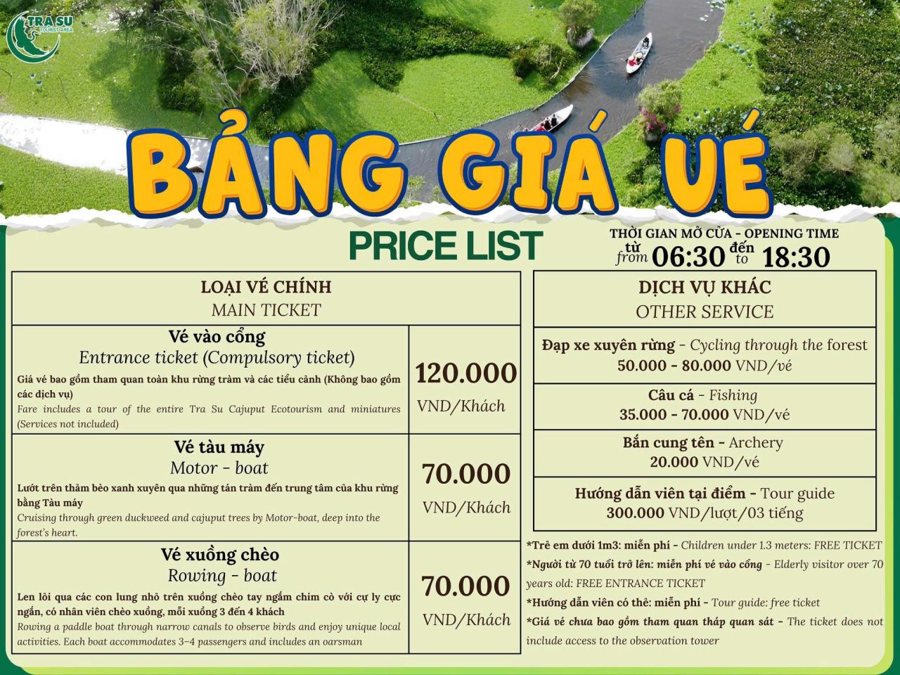 The ticket price to visit Tra Su forest