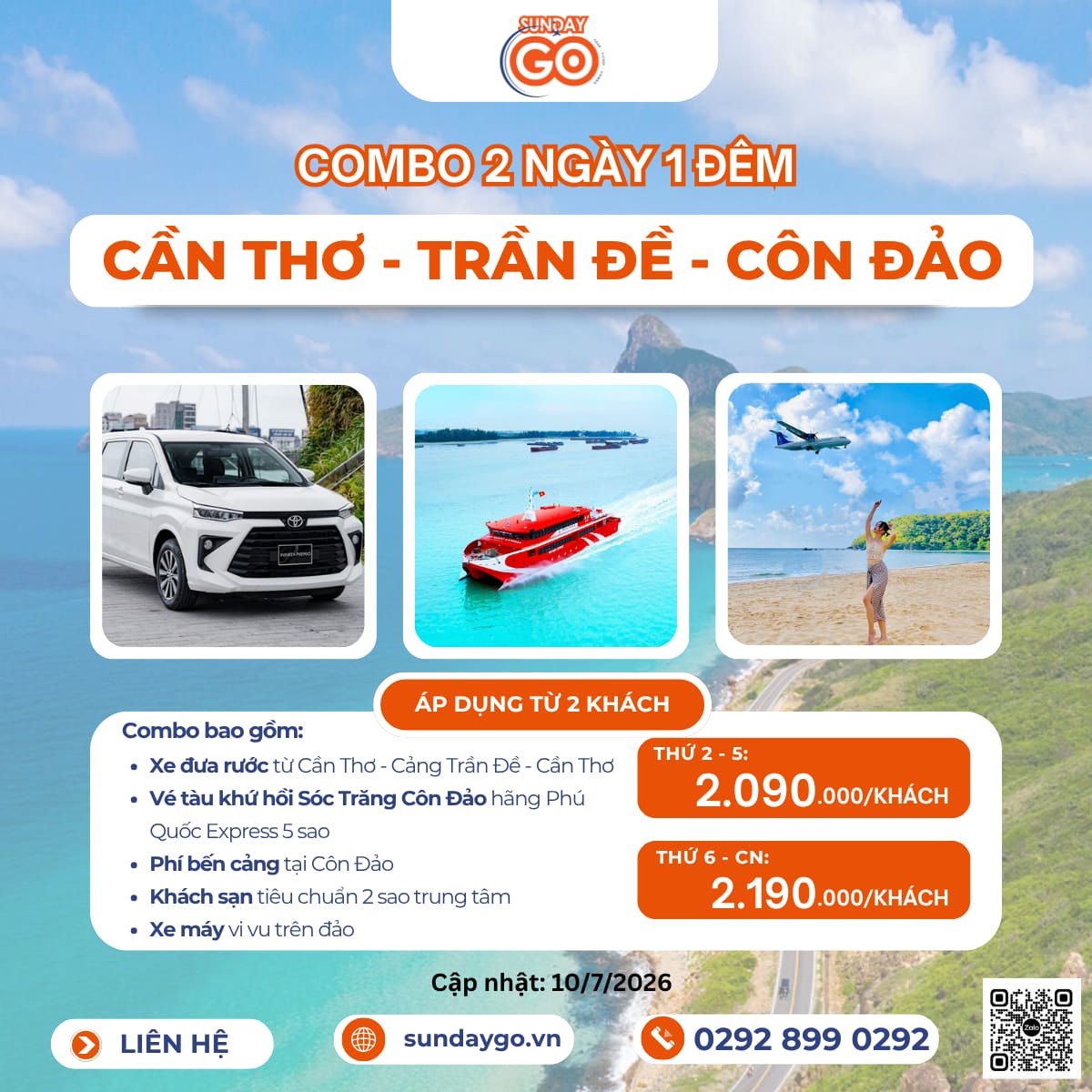 Combo Cần Thơ Côn Đảo 2 ngày 1 đêm | Tàu Phú Quốc Express 9 Combo Cần Thơ - Trần Đề - Côn Đảo (Đã bao gồm khách sạn)