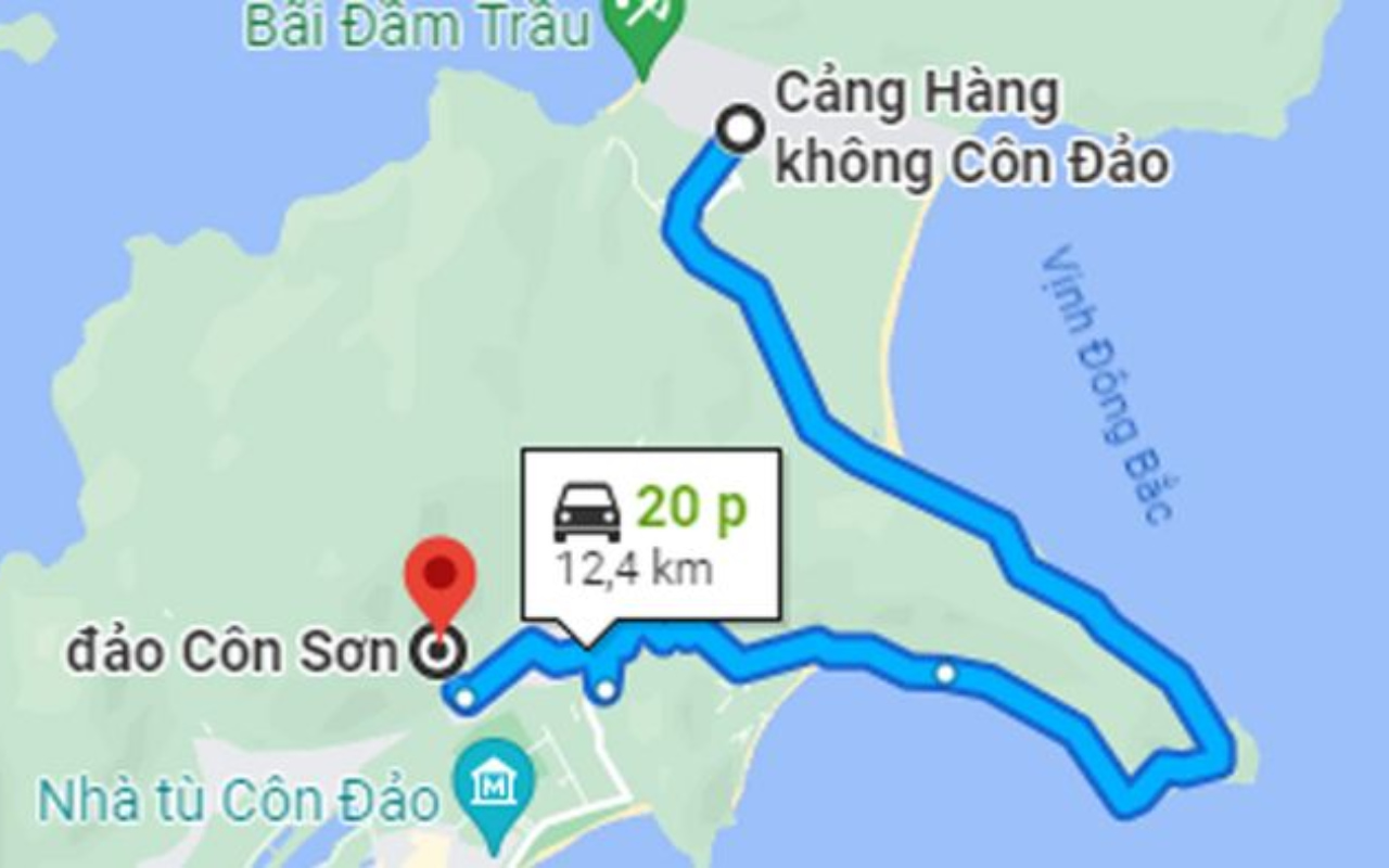 Khoảng cách từ sân bay Côn Đảo đến trung tâm Côn Đảo