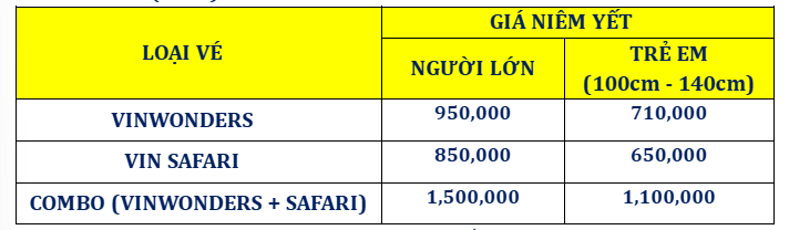 Bảng giá tham quan VinWonders và Vinpearl Safari