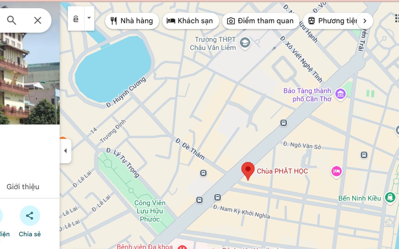 Vị trí của chùa Phật học trong trung tâm thành phố Cần Thơ