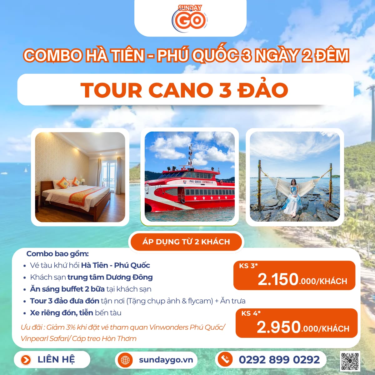 Bảng giá combo Hà Tiên Phú Quốc 3 ngày 2 đêm