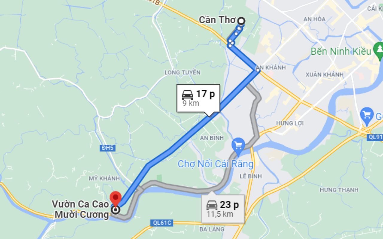 Vườn Ca Cao Mười Cương - Địa chỉ, giá vé, kinh nghiệm 2026 3 Bản đồ đường đi vườn ca cao Mười Cương