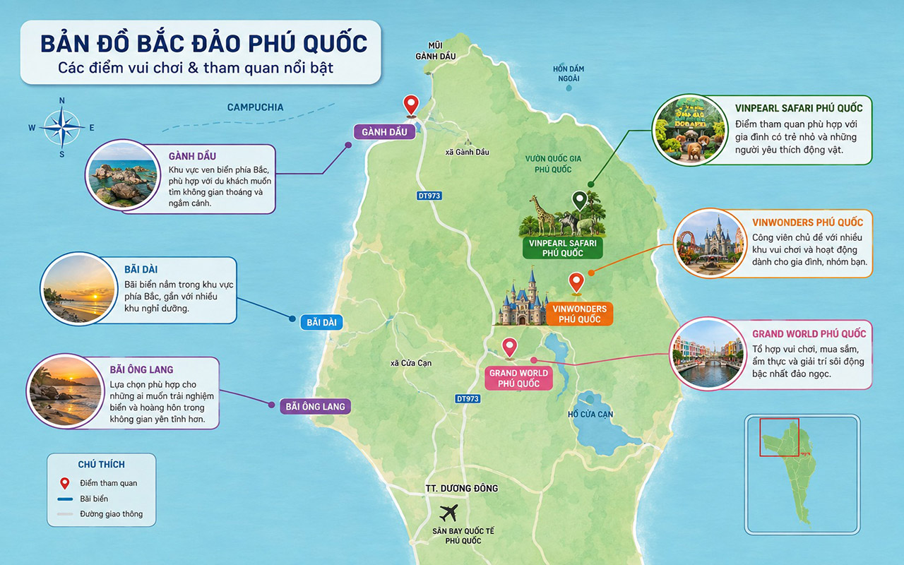 Bản đồ Phú Quốc - Điểm du lịch và gợi ý lịch trình 2026 4 Bản đồ Phú Quốc bắc đảo