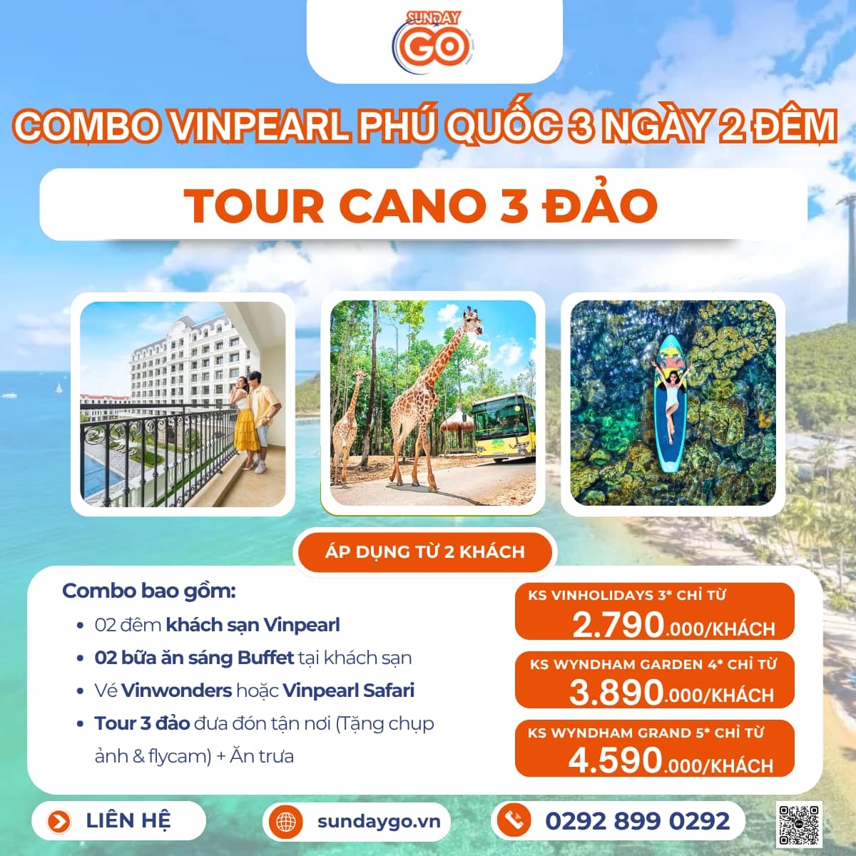 Combo Vinpearl Phú Quốc 3 ngày 2 đêm | Tour cano 3 đảo 13 Combo Vinpearl Phú Quốc 3 ngày 2 đêm chỉ từ 2790k