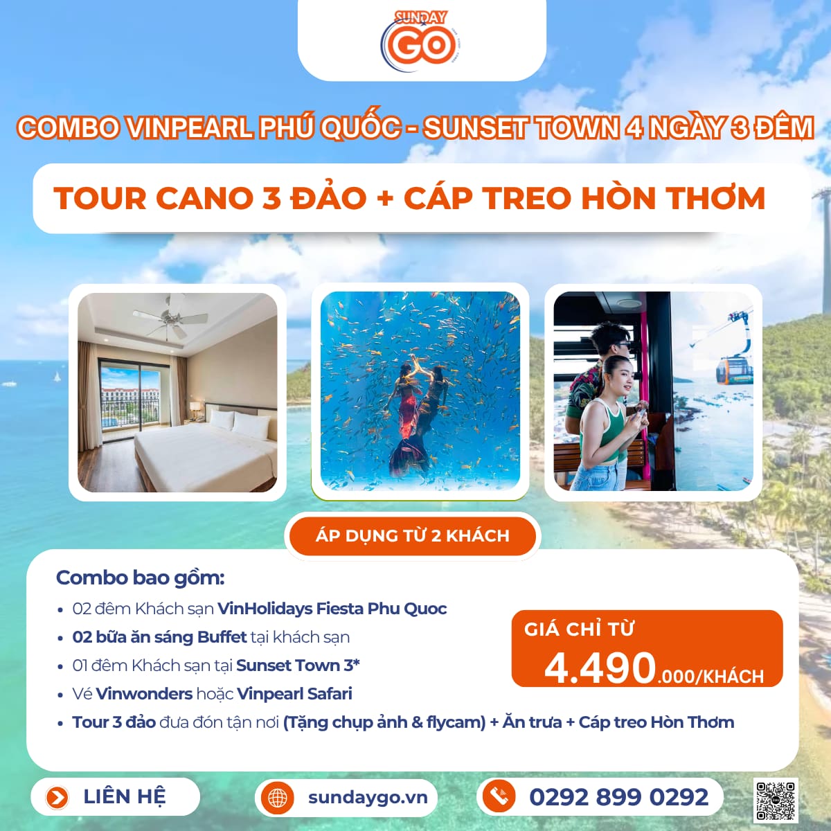 Combo Vinpearl Phú Quốc 4N3Đ | KS Sunset Town | Tour cano 3 đảo | Cáp treo Hòn Thơm 13 Combo Vinpearl Phú Quốc - Sunset Town 4N3Đ chỉ từ 4490k