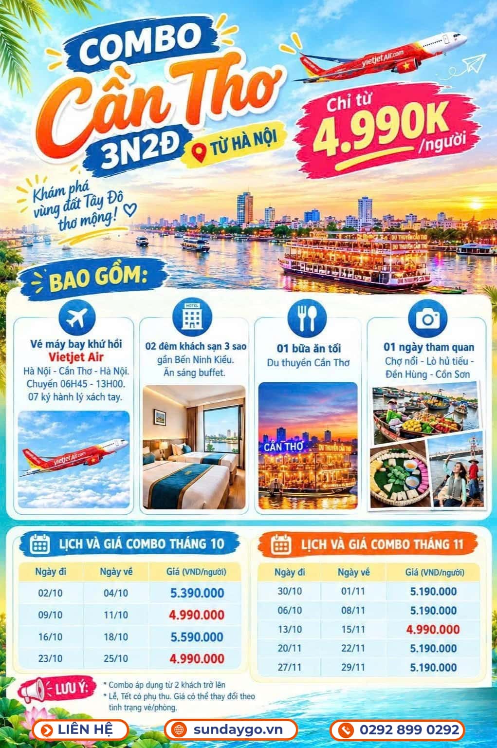Combo Cần Thơ 3 ngày 2 đêm từ Hà Nội bằng máy bay 13 Combo Cần Thơ 3 ngày 2 đêm từ Hà Nội chỉ 4990k