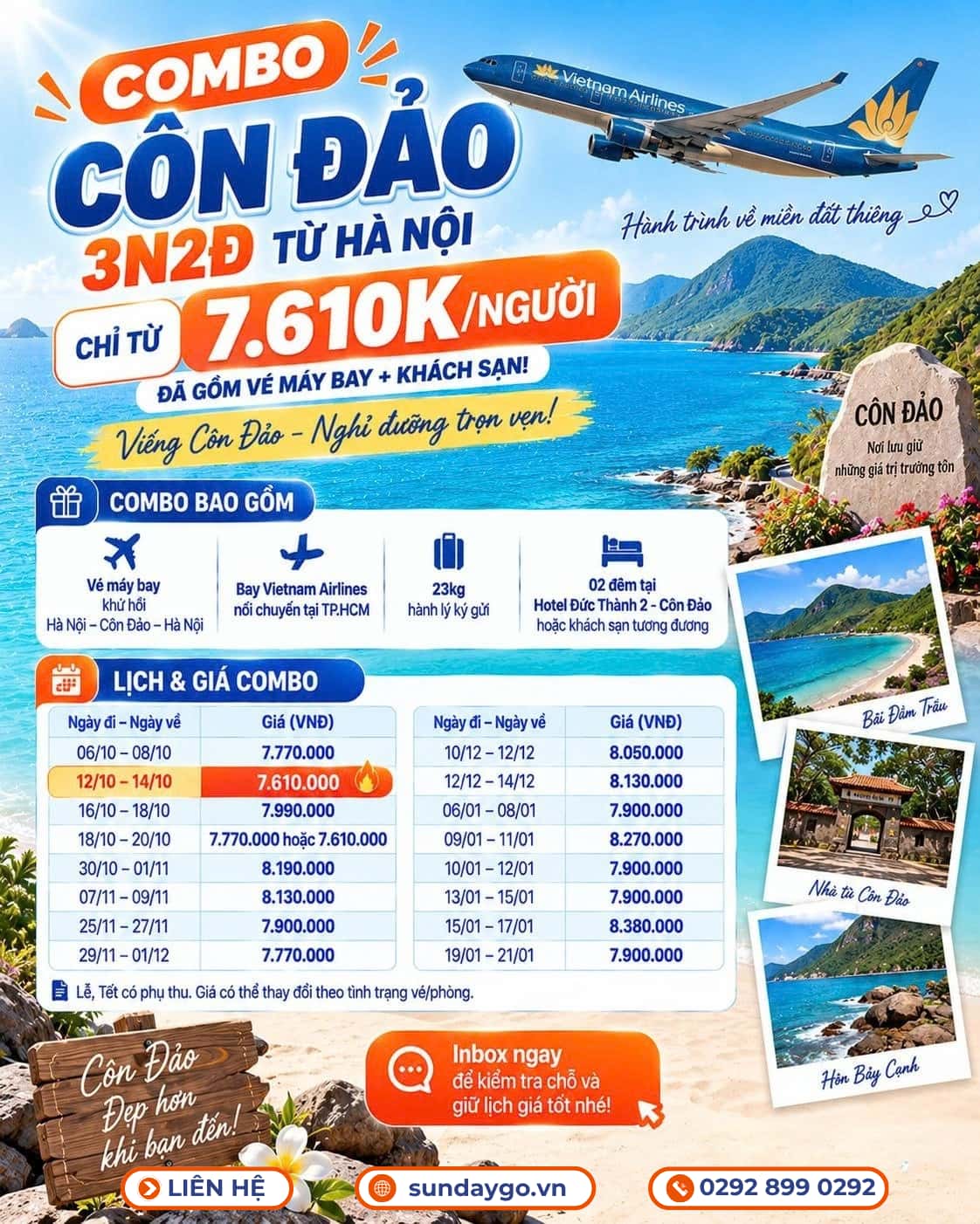 Combo Côn Đảo 3 ngày 2 đêm từ Hà Nội bằng máy bay 11 Combo Côn Đảo 3 ngày 2 đêm từ Hà Nội - Bảng giá