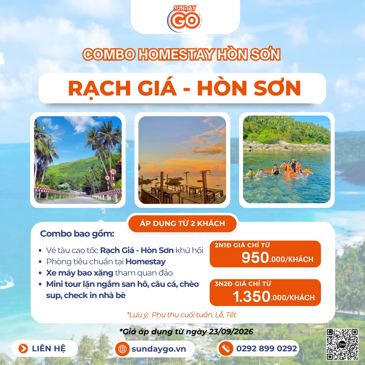 Combo Hòn Sơn 2 ngày 1 đêm | Homestay Hòn Sơn 13 Bảng giá combo Hòn Sơn 2 ngày 1 đêm chỉ từ 950k